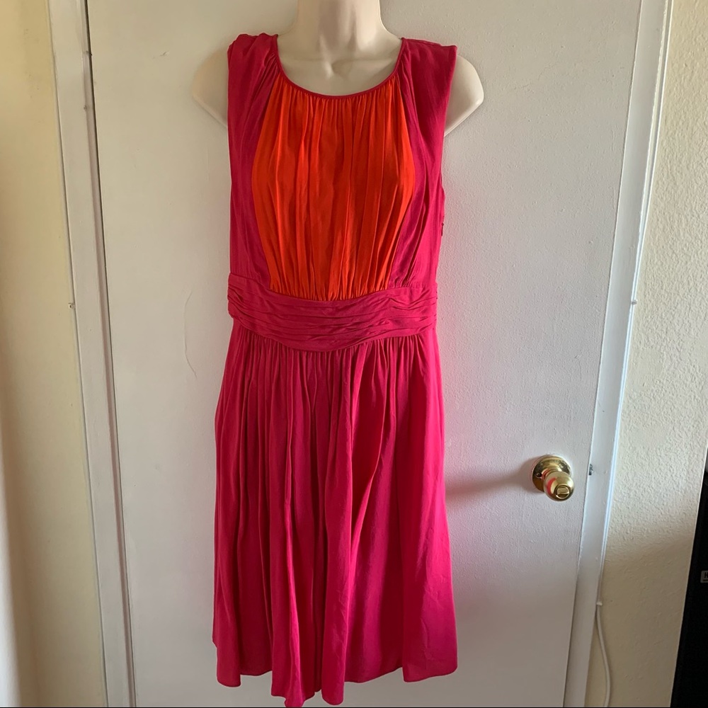 NWOT$148 Boden color block ruched dress size 6, hot pink/red